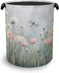 Dragonfly Laundry Hamper,Dandelion Flower Dirty Clothes Laundry Basket with Handles Waterproof Oxford Cloth Storage Basket for College Dorms Bathroom Bedroom 16" x 20.8"