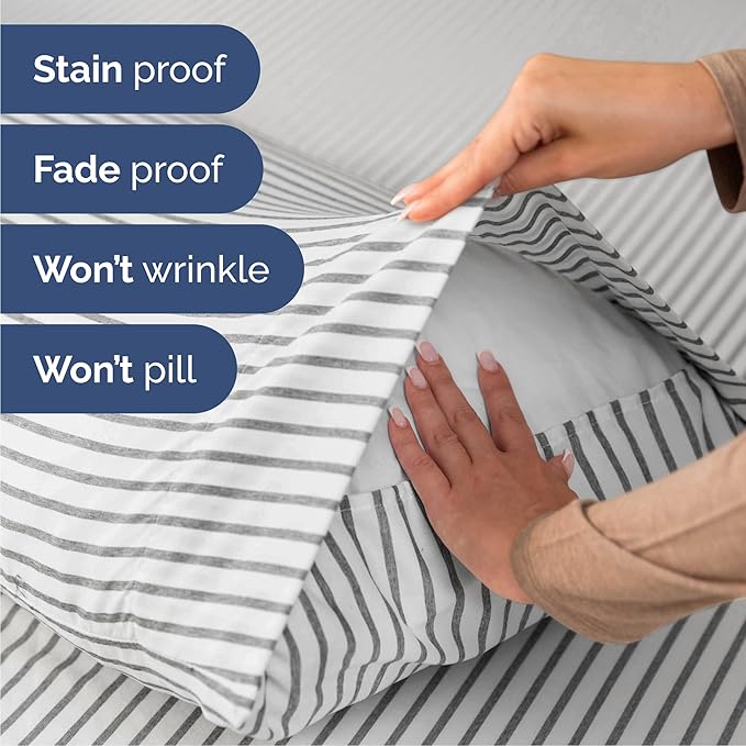 Cal King 6 Piece Sheet Set - Comfy Breathable & Cooling - Soft Hotel Luxury Bedding Set w/ 8-16 Inch Deep Pockets - 1 Flat & 1 Fitted Sheet & 4 Pillowcases - Wrinkle Free & Easy Care - Grey Stripes 2