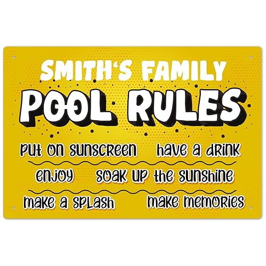 Custom Pool Sign, Pool Rules Put On Sunscreen for Pool Décor Sign, 12x18 Inches, Rust Free .063 Aluminum, Fade Resistant, Made in USA by Sigo Signs