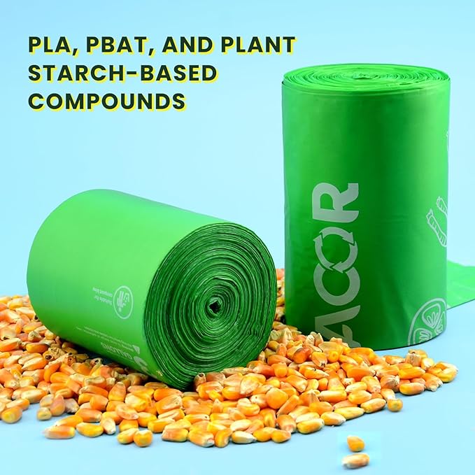 TERRACOR 1.6 Gallon Compostable Food Scrap Bags Handle Tie for Kitchen Countertop Bin, 6 Liter Small Compost Bags, 100 Count (Pack of 2), BPI Certified and Meet The ASTM D6400 Standard