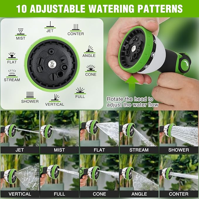 Yesker Garden Hose Nozzle Water Hose Sprayer Nozzle Adjustable 10 Spray Patterns Heavy Duty Metal Nozzles Thumb Control w Non-Slip Grip for Outdoor Watering Plants Lawn Washing Car Pets, Black & Green