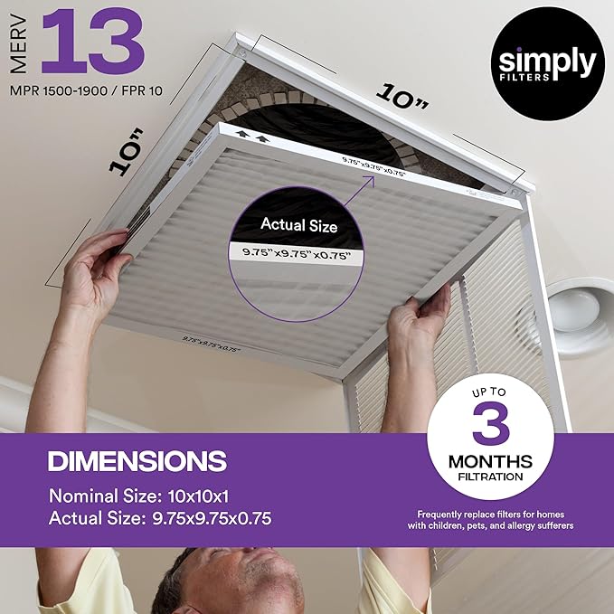 Simply 10x24x1 Air Filter, Merv 8, 12 Pack, For Home AC Furnace & HVAC (Actual Size: 9.75"x23.75"x0.75") DUST, Pet, & Allergy Control