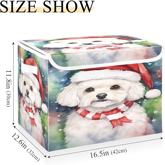Christmas Baskets Collapsible Storage Bins with Lids, Christmas Dog Multicolor Storage Boxes Clothes Baskets for Organizing