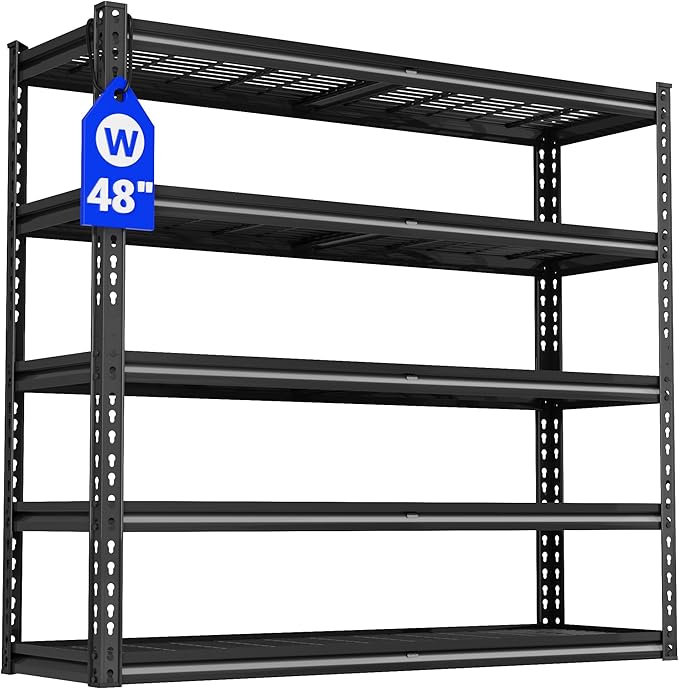 VDEVY 48" W Garage Shelving Heavy Duty,5-Tier Storage Shelves,3030LBS Adjustable Metal Shelving Units for Basement, Kitchen,Commercial,Warehouse,Pantry, 48" W x 72" H x 24" D