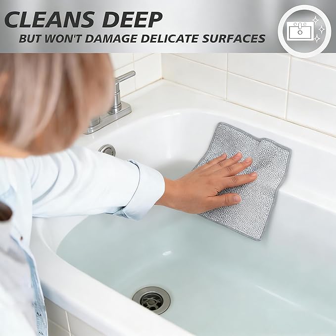 Set Non-Scratch Steel Wool Dishcloth - Multi Purpose Wire Dishwashing Rags Kitchen Towels and Dishcloths Sets Durable Cleaning Pads Bathroom Home Essentials Cleaning Supplies Tools (10)