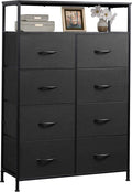 WLIVE Fabric Dresser for Bedroom with Open Shelves, Tall Black Dressers with 8 Drawers, Storage Tower with Fabric Bins, Chest of Drawers for Closet, Living Room, Hallway