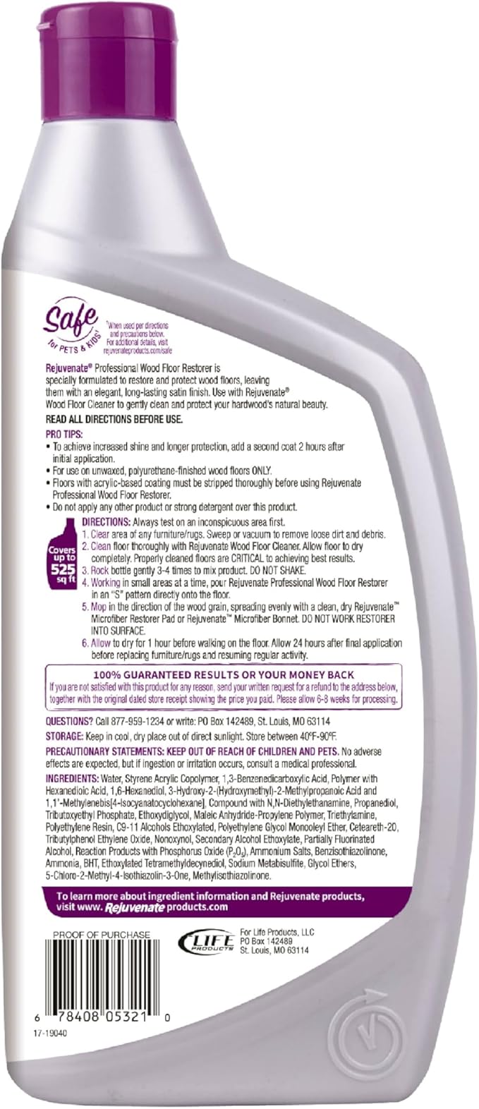 Rejuvenate Professional Wood Floor Restorer Fills Scratches, Shines And Protects Wood Flooring For A Matte Satin Shine, 32 Ounces