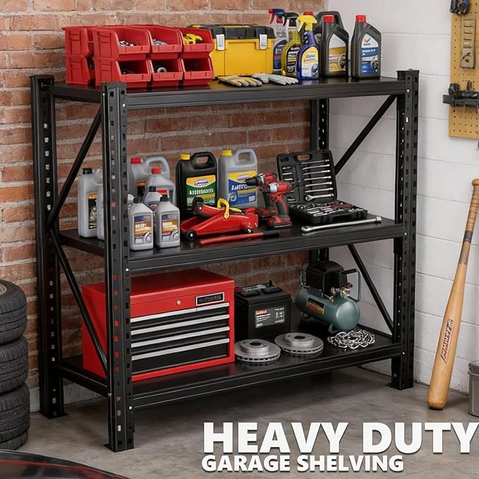 4200LBS Heavy Duty Garage Shelving, Industrial Grade Steel Shelving, High Load-Bearing Metal Shelf, Utility Shelving Unit, Storage Shelves for Garage Basement Woekshop, 51.2"W×47.2"H×23.6"D, Black