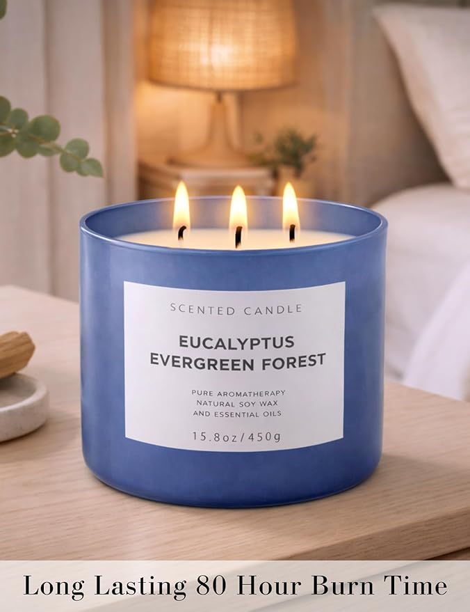 Eucalyptus Evergreen Forest 3-Wick Soy Candle, 15.8 oz | Winter Pine, Balsam Fir & Evergreen Scented Candle | Woodsy Aromatherapy Candle for Home | Clean Burn, Long-Lasting