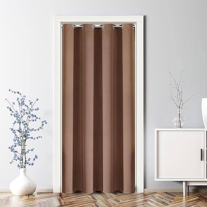 ChrisDowa Blackout Door Curtains for Doorway Privacy, Grommet Closet Curtains for bedroom closet door, Thermal Insulated Temporary Doorway Cover Room Divider Drapes (1 Panel, Cappuccino, 52 x 80 Inch)