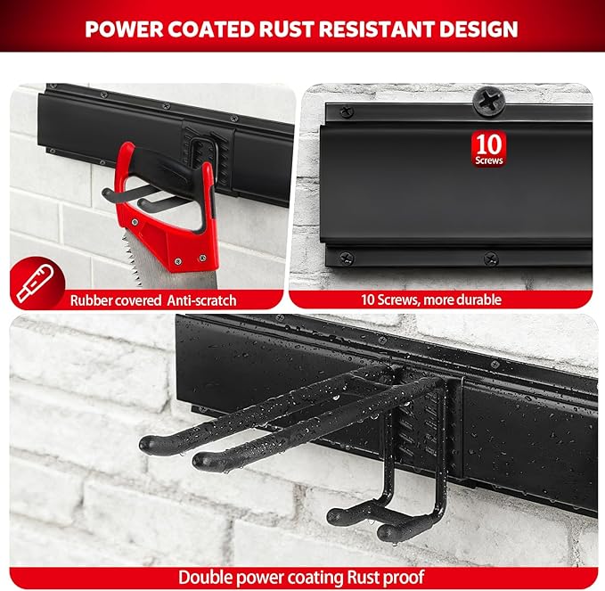 64 Inches Garage Tool Organizer Wall Mount, Tool Storage Rack Wall Mount, Heavy Duty Garden Wall Organizer System for Yard, garage and Shed, Tool Holder for Hanging Rake Snowboard Broom Mop