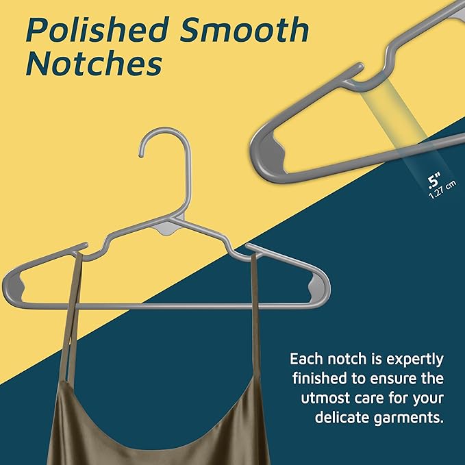 Lifemaster Plastic Kids Clothes Hangers – Children Clothes Hanger with Shoulder Notch, 11.6 Inch Space-Saving Closet Organizer for Baby, Toddler, and Kids Clothing, Hold Up to 5 lbs, Pack of 20, Gray