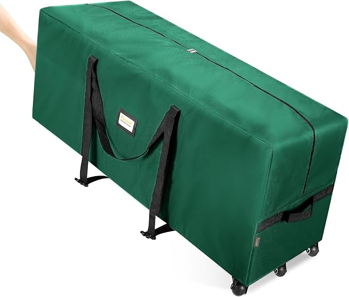 BALEINE 9 ft Rolling Christmas Tree Storage Bag, 3 Swivel Wheels for Easy Moving, Heavy Duty 600D Oxford Fabric Extra Large Artificial Christmas Tree Bag with Reinforced Carry Handles (Green)