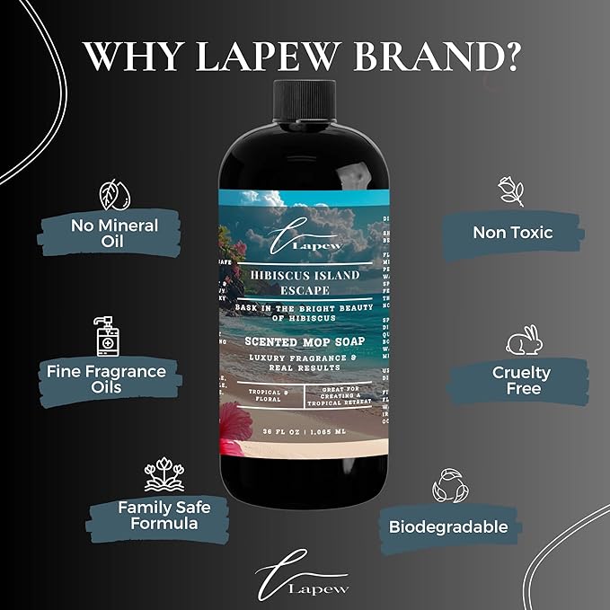 Lapew Hibiscus Island Escape Scented Mop Soap Concentrate 36 oz | Premium Fragranced Floor Cleaner | Streak-Free | Hard Floor Cleaning Solution | Eco Friendly | Made in USA
