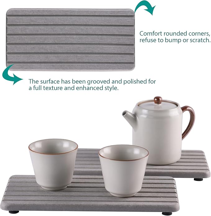 NiuYichee 2 PCS Water Absorbent Diatomite Coasters Rectangle, Grooved Design, Water Absorbing Stone Used for Hand Soaps & Plants & toiletries in The Modern Home