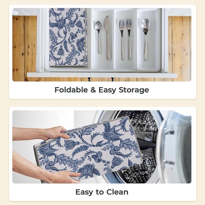FULL BE DARE 2 Packs Blue And White Porcelain Dish Drying mat, Drying Matt Kitchen Counter, Microfiber Dish Drying Mats, 20x15 inches, Dish Drainer Mat Kitchen Counter, Fast Drying, Kitchen Must-Have