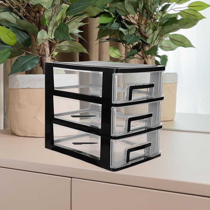 Wakauto Three-Layer Plastic Drawer Storage Organizer Rack,Portable Desktop Storage Cabinet for Efficient Space Management for Makeup Office Supplies and Home Organization(21.1 * 15.2 * 19.2 Inch)