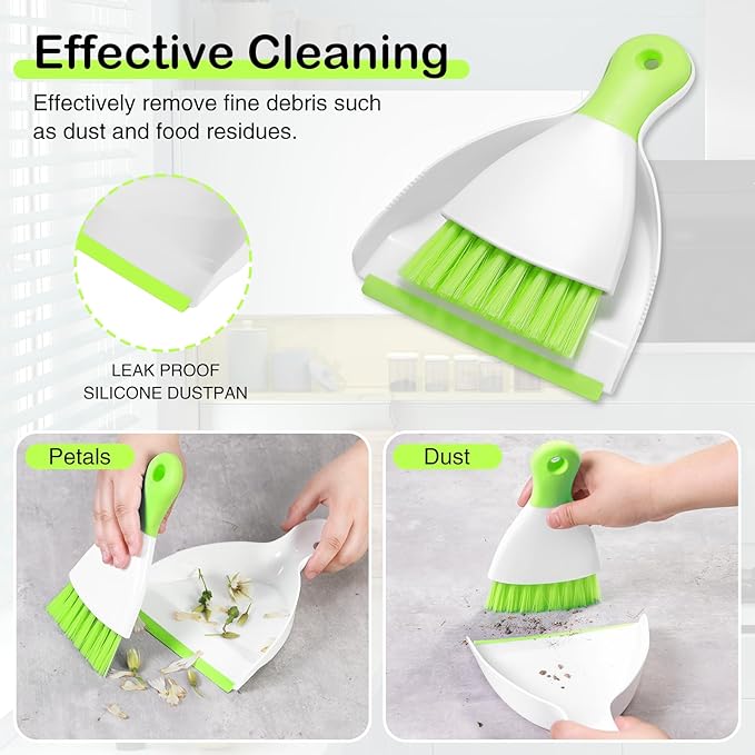 NACENA Mini Dustpan and Brush Set, Small Broom and Dustpan Set Dust Pan and Mini Hand Broom Dustpan and Broom Combo Compact for Home Table Keyboards Sofa Kitchen, Green