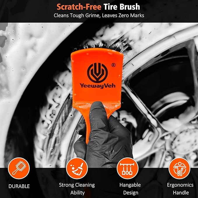 YeewayVeh 4PCS Car Wheel Cleaning Kit, 2-Size Bendable Microfiber Wool Wheel Brush Set, Tire Brush, Double-Ended Detailing Brush, Soft Non-Metallic Rim Cleaner Brushes for All Wheel Types