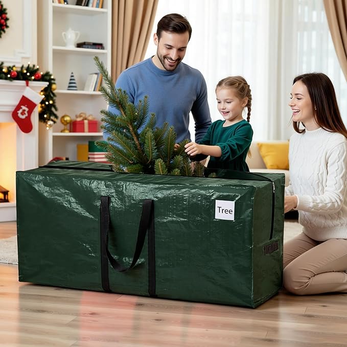 Christmas Tree Storage Bag, Christmas Tree Bag Fits Up to 7.5 Ft Artificial Xmas Trees, Heavy Duty Material, Waterproof & Dual Zippers Christmas Tree Box for Trees, Decorations (Green)