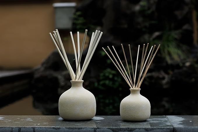 Blueme Balance Diffuser | White Lotus & Tea | 5.92 Fl Oz - Refillable Wellness Diffuser, Contains Essential Oil, Sustainable, Hand Finished, Premium, Luxury Ceramic, Natural Rattan Reeds, | Small