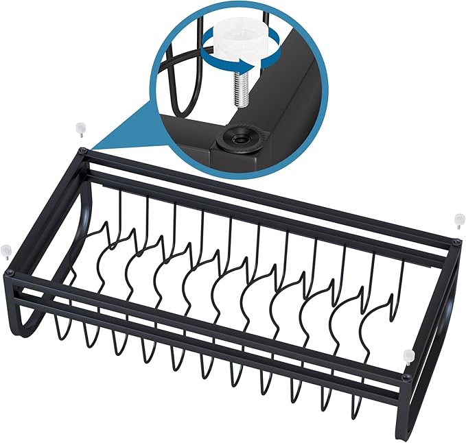 YEYPOP Black Dish Drying Rack Small for Kitchen Counter, 304 Stainless Steel Dish Rack w Tray & Cutlery Holder, Narrow Dish Drainer for Pots & Pans, Cutting Boards, Plates & Lids