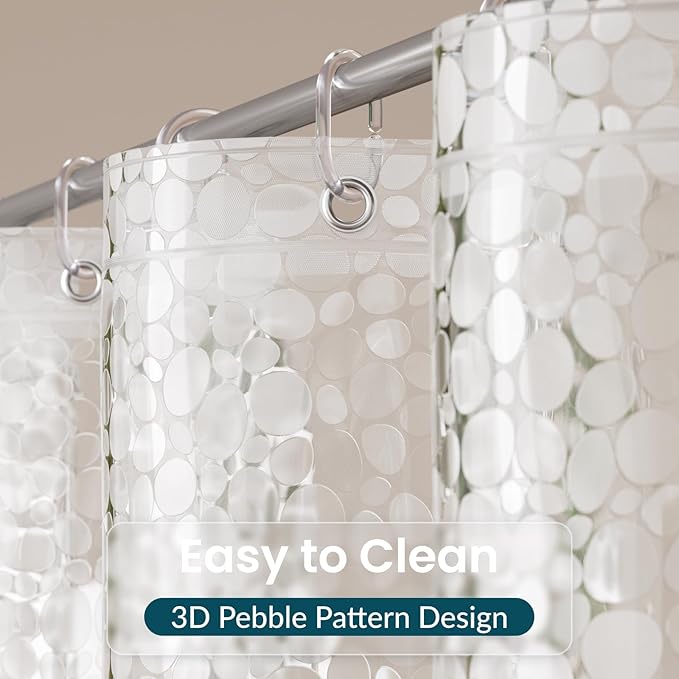 Titanker Clear Shower Curtain Liner with Pebble Pattern, Medium Weight Plastic Shower Liner PEVA Waterproof Shower Curtains for Bathroom with Big Stones and Grommets, 72x72 Inches