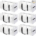 6 Pack Heavy Duty Extra Large Moving Bags with Black Handles, Waterproof Foldable Storage Totes, Clothing Storage Bags, Packing Moving Boxes for College Supplies & Seasonal Storage, Clear