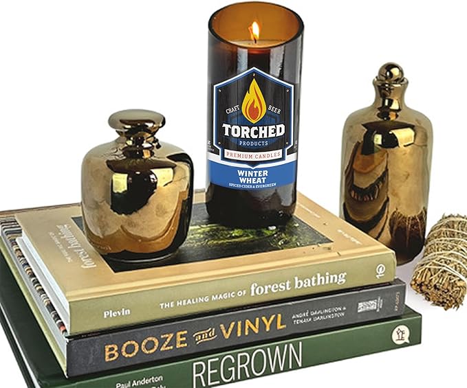 Torched Beer Scented Candles | Natural Soy Wax Candle | Winter Wheat Scent 8 oz | Makes a Great Gift for Men, Beer Lovers, and Collectors | Bar Man-Cave Decor and Accessories