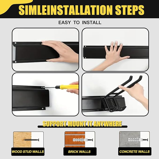 SAMRELAX 64'' Garage Tool Organizer Wall Mount, 18 PCS Adjustable Garden Tool Hanger Rack, Garage Hooks Heavy Duty, Shovel Holder Wall Mount, Storage Hooks for Hanging in Garage