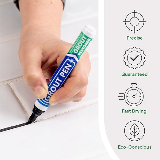 Grout Pen Black Tile Paint Marker: Waterproof Grout Paint, Tile Grout Colorant and Sealer Pen - Black, Narrow 5mm Tip (7mL)