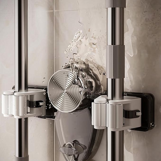 Adjustable Suction Cup Broom Holder & Mop Hanger No Drill Wall Mount Rack for Bathroom, Kitchen, Garage Storage Space-Saving Removable Organizer for Tools & Household Accessories