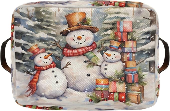 ALAZA Oil Painting Christmas Pine Tree Merry Christmas Foldable Storage Box Storage Basket Organizer Bins with Handles for Shelf Closet Living Room Bedroom Home Office 1 Pack