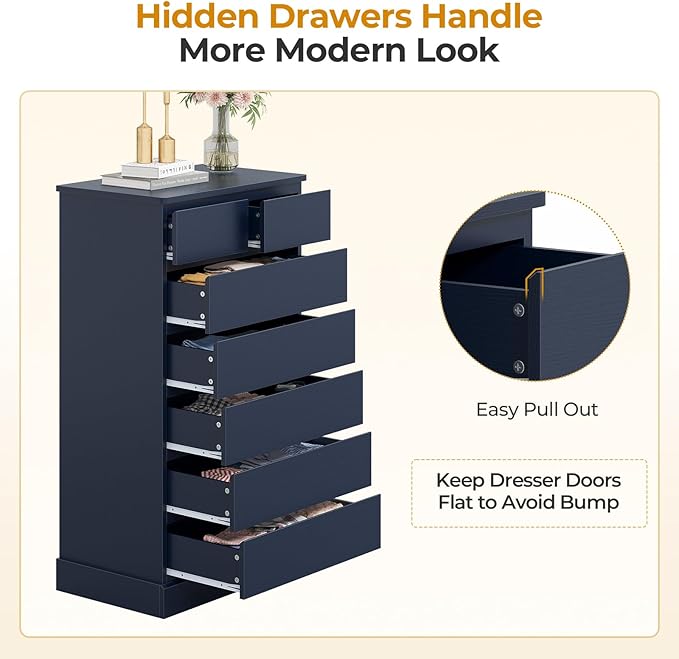 Hasuit Tall Dresser with 7 Drawers for Bedroom, 51.8'' High Chest of Drawers Storage Organizer for Closet, Modern Taller Clothes Storage Tower with Ample Storage Space, Navy Blue