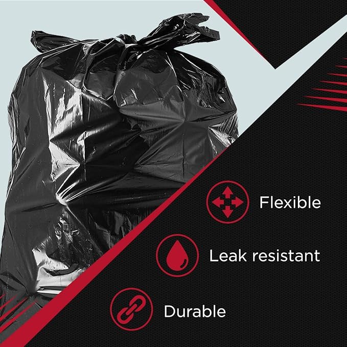 Tasker 55-60 Gallon Trash Bags Heavy Duty, (Value Pack 100 Bags w/Ties) Large Black Outdoor Trash Bags, Extra Large Trash Can Liners, 60 Gal, 55 Gal, 50 Gallon Trash Can Liner Capacity