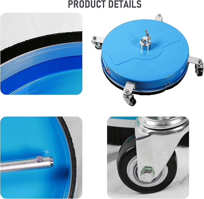 Wexo Palindrog 17" Pressure Washer Surface Cleaner with 4 Wheels, Coated Blue Stainless Steel Power Washer Surface Cleaner for Driveway Sidewalk, 1/4" Quick Connector, 2 Extension Wand, 4000 PSI