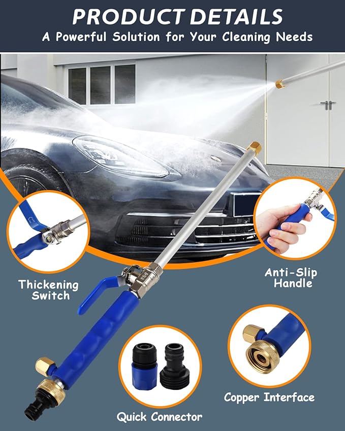 Rerennco Upgraded Jet Nozzle for Garden Hose Power Washer Wand Hydro Jet High Pressure Washer Tools with 2 Different Nozzles and Hose Quick Connectors