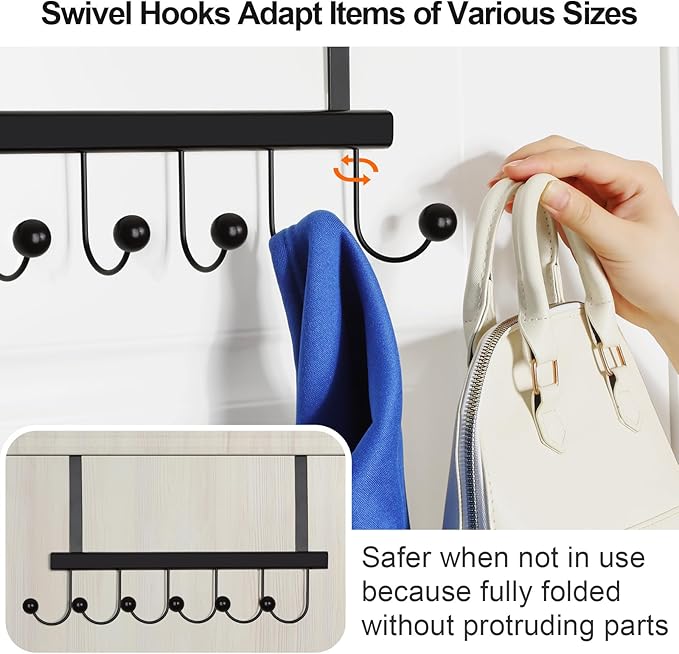 TOPIA HANGER Over The Door Hooks for Hanging, Towel Hooks Towel Racks for Bathroom, Coat Hooks Coat Rack Over The Door Organizer Hanging, Wooden Door Hangers for Coat Towel Hat Purse CT72B - 2 Pack