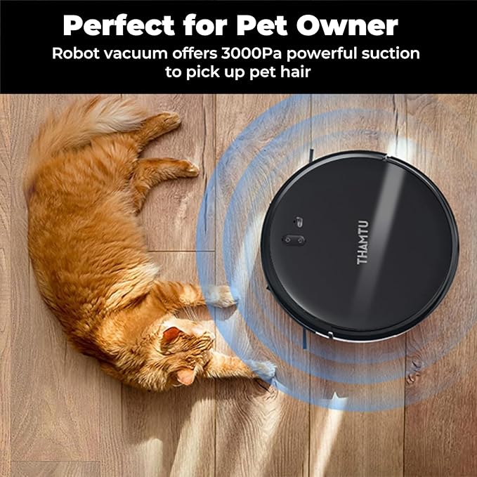 Thamtu Robot Vacuum and Mop Combo, Slim 2-in-1 Vacuum Robotic with Strong Suction, Auto-Charging, Scheduling, Smart Robot Vacuum Cleaner Ideal for Pet Hair, Hard Floors & Low-Pile Carpets