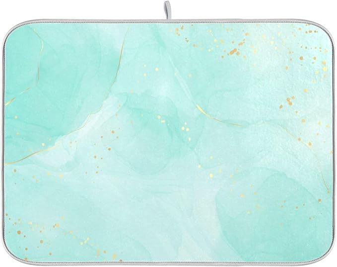 Turquoise Marble Dish Drying Mat for Kitchen Countertop 16x18 Aqua Tie Dye Small Drying Mat Reusable Quick Dry Dish Sink Mats Easy Clean Decorative Essentials