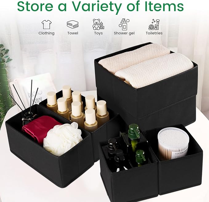 Criusia 16 Pack Underwear Drawer Organizer, Drawer Organizer Clothes, Foldable Cloth Storage Box Closet Dresser Drawer Divider Organizer for Clothes, Scarves (Black)