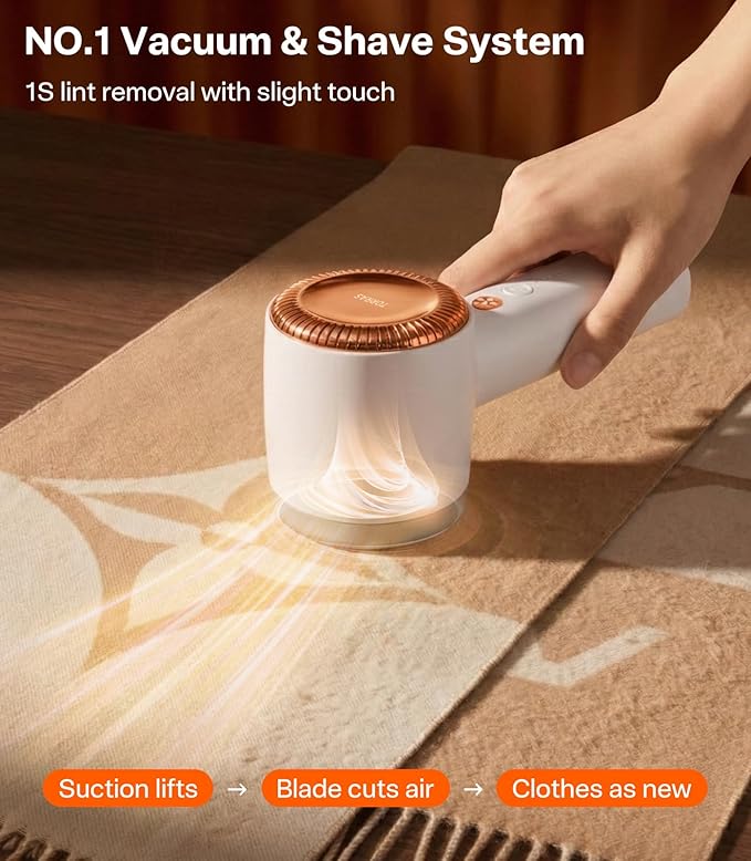 TORRAS Fabric Shaver Lint Remover, Rechargeable & Use While Charging, Electric 3-Speed Sweater Shaver Remove Fuzz, Pilling for Cashmere, Wool, Coat, Furniture, Clothes depiller, Pearl White