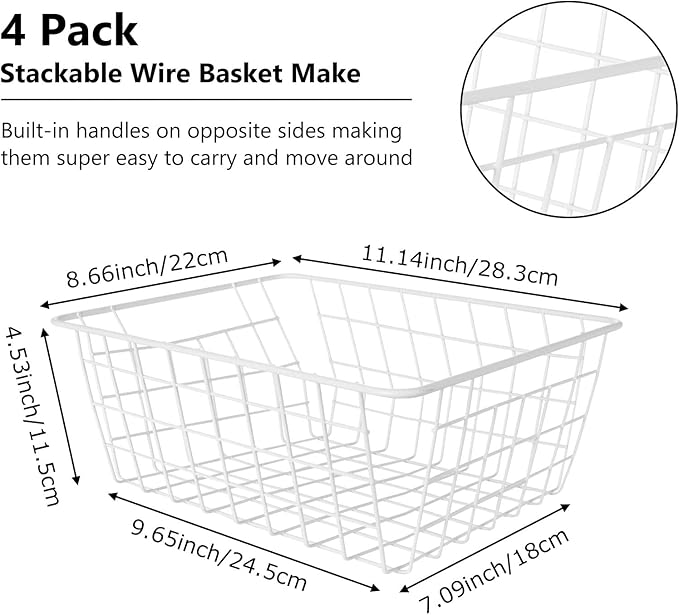LISHINE 4 Pack Deep Freezer Organizer Bins Stackable Wire Basket for Organizing Metal Wire Storage Baskets for Pantry, Freezer Baskets for Chest Freezer, Upright Freezer