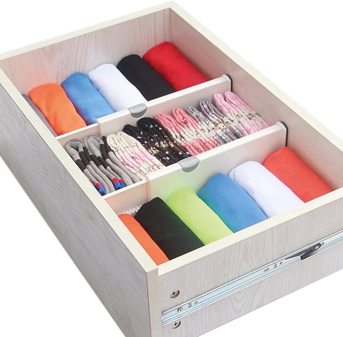 TENABORT Set of 8 Adjustable Drawer Dividers Organizer Separators Plastic Dresser Organizer for Bedroom, Bathroom, Closet, Office Desk, Kitchen Storage