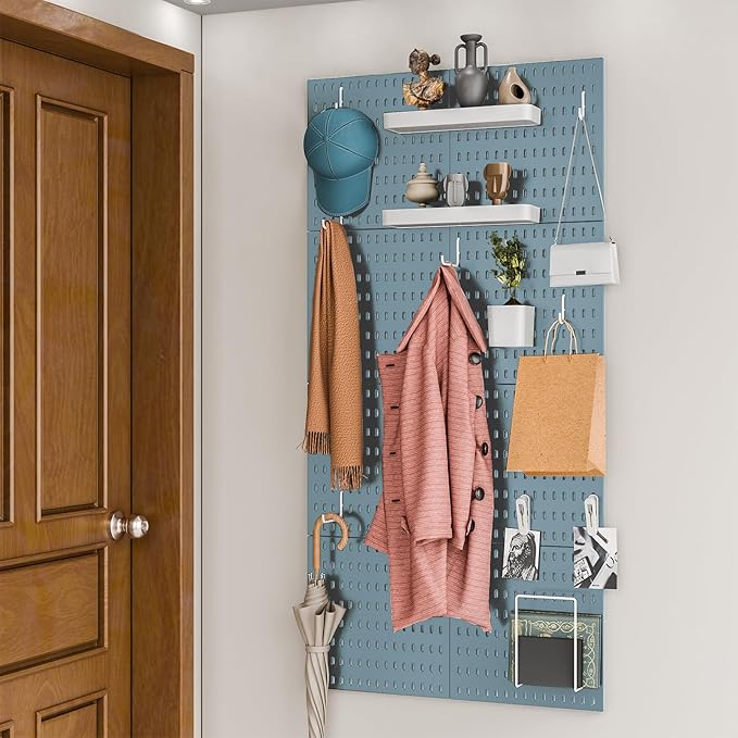 RIVTUN Wall-Mounted Pegboard Kit, 25.2" x 25.2" Organizer Panel – Large, Cost-Effective & Nail-Free Installation Blue
