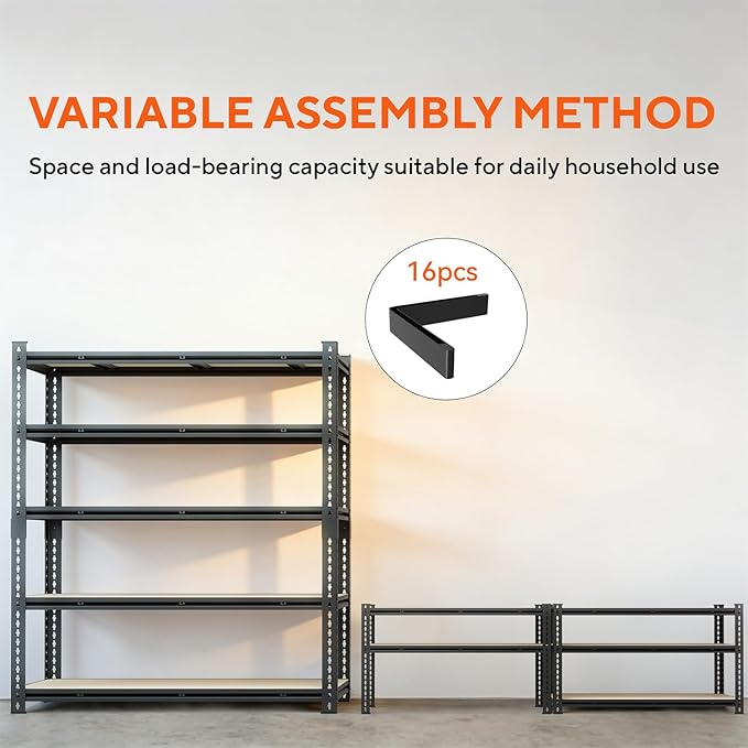 CXDMB 5 Tier Garage Shelving, Adjustable Heavy Duty Garage Shelves,Metal Storage Shelves Unit for Basement,Warehouse,Pantry Kitchen