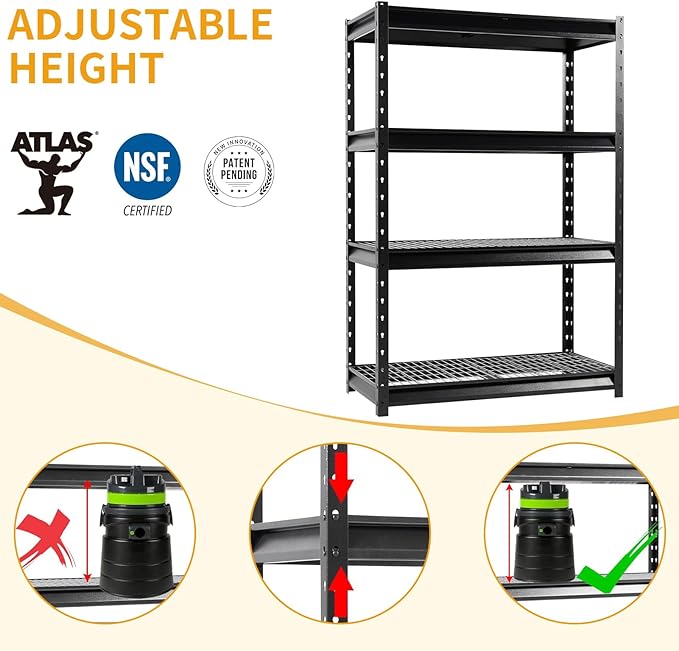 Shuntong The Atlas 48" W Heavy Duty Garage Shelving Unit Load 12000 Lbs, Metal Shelves for Storage, Adjustable All Steel Industrial Rack, 48" W x 24" D x 72" H, Black