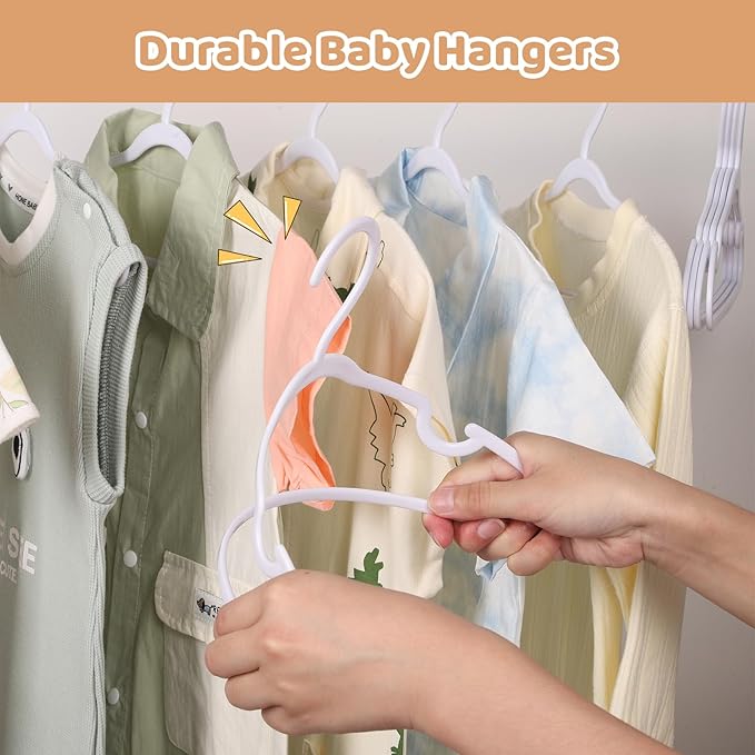 100 Pack White Baby Hangers 12.91 Inch - Kids Non-Slip Clothes Hangers for Infant & Child, Durable Plastic Children's Hangers for Closet, Pants, Coats, Skirts