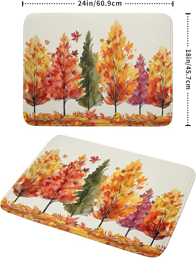 Fall Maple Leaves Dish Drying Mat for Kitchen Counter 24x18 Inch Watercolor Autumn Drying Mat with Absorbent Reversible Microfiber Orange Dish Drainer Mats Rack Pad for Coffee Countertop Protector