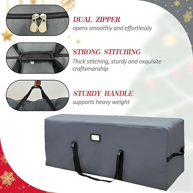AerWo Christmas Tree Storage Bag, Large Christmas Storage Containers Fits Up to 7.5 Ft Artificial Tree, Durable 600D Oxford Christmas Tree Bag, Christmas Tree Storage Box with Zipper and Handles(Gray)